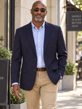 Mens 41L Navy Blue 100% Lambswool Blazer Oak Creek for Dillard's